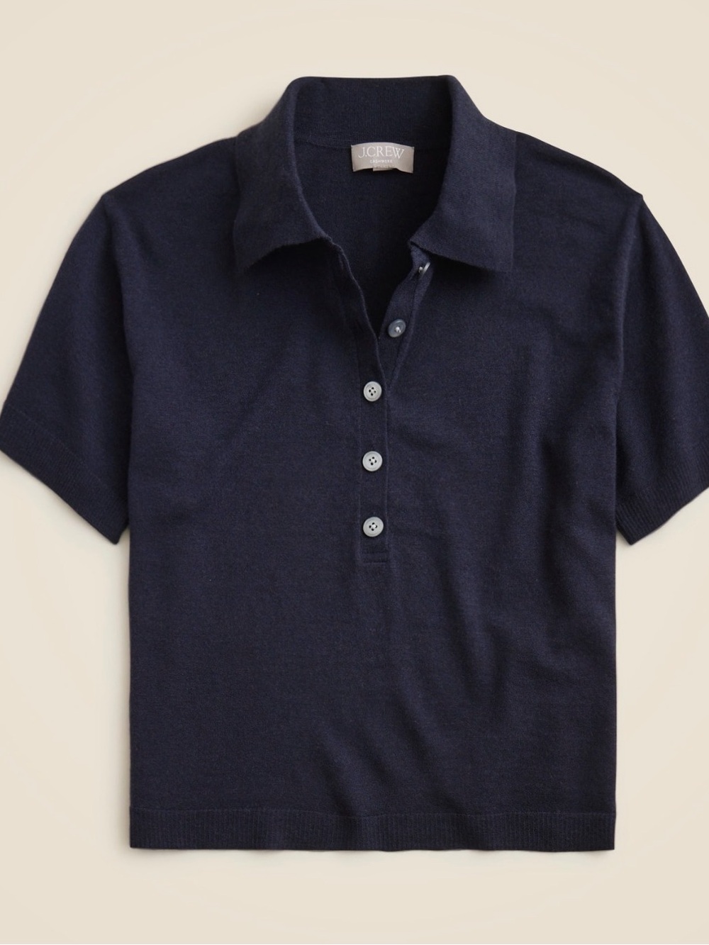 J.Crew 100% Cashmere Featherweight Short-Sleeve Sweater Polo | Ink Navy | Medium